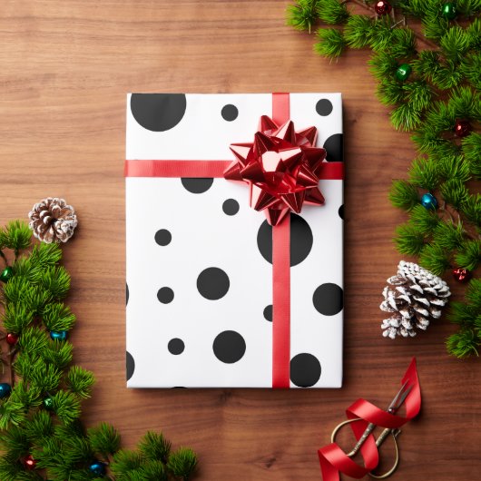 白黒水玉模様パターン ラッピングペーパー (クリスマスギフト)