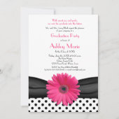 白黒水玉模様ピンクデイジー卒業 招待状 (正面)