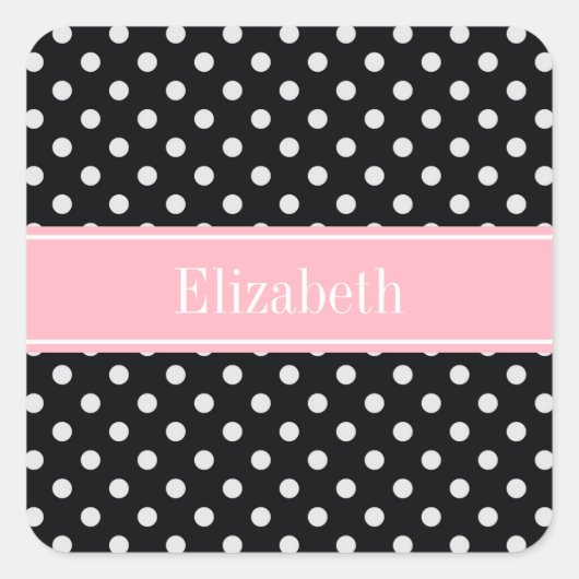 白黒水玉模様ピンク名モノグラム スクエアシール (正面)