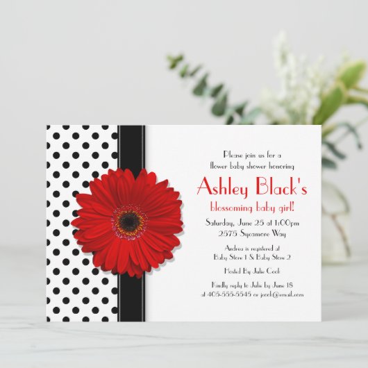 白黒水玉模様ベビーシャワー招待状 招待状 (スタンド正面)