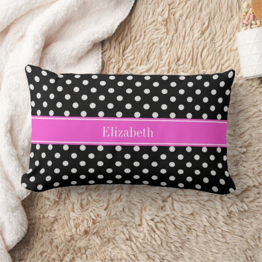 白黒水玉模様ホットピンク名モノグラム ランバークッション (ブランケット)