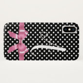 白黒水玉模様ボウのパーソナライズされたアルファベット Case-Mate iPhoneケース (裏面(横))