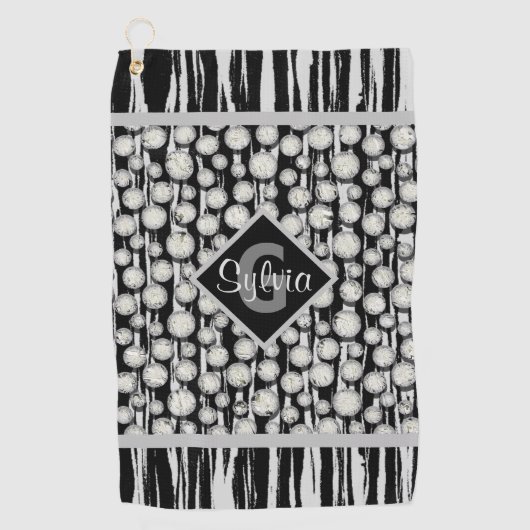 白黒水玉模様モノグラムストライプの ゴルフタオル (正面)