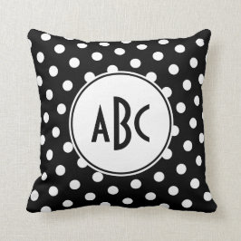 白黒水玉模様モノグラム クッション