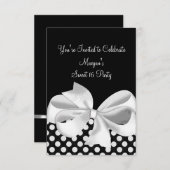 白黒水玉模様リボンスイート16招待状 招待状 (正面/裏面)