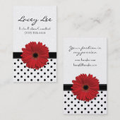 白黒水玉模様レッドゲルベラデイジー 名刺 (正面/裏面)