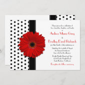 白黒水玉模様レッドデイジー結婚式招待状 招待状 (正面/裏面)