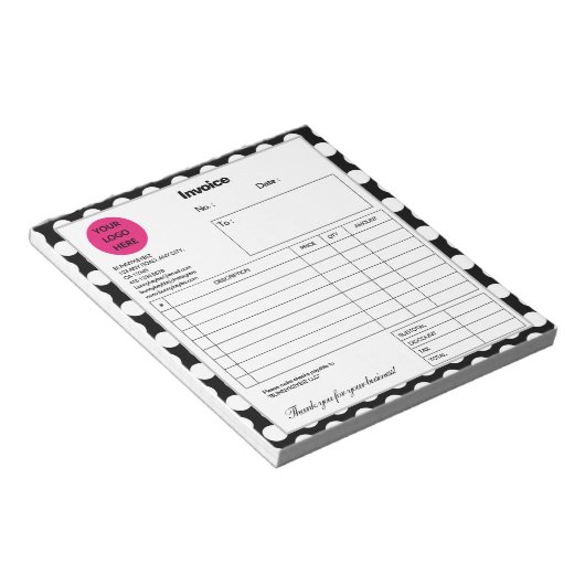 白黒水玉模様会社ビジネスショップインボイス ノートパッド (アングル)