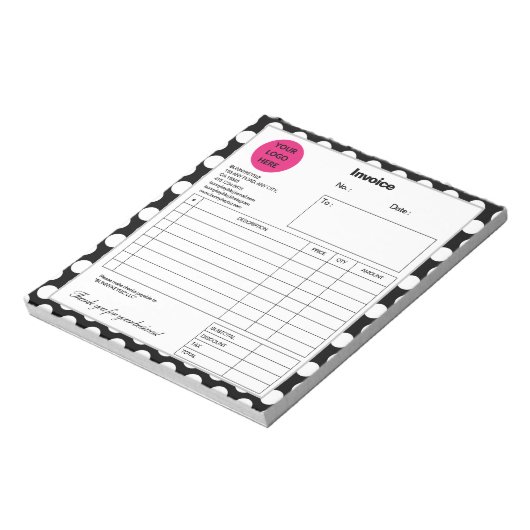 白黒水玉模様会社ビジネスショップインボイス ノートパッド (回転)