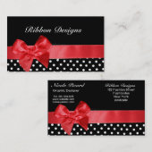 白黒水玉模様及び赤いリボンのグラフィック 名刺 (正面/裏面)