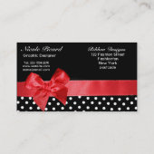 白黒水玉模様及び赤いリボンのグラフィック 名刺 (裏面)