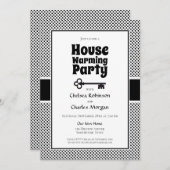 白黒水玉模様引っ越し祝いパーティーパーティー 招待状 (正面/裏面)