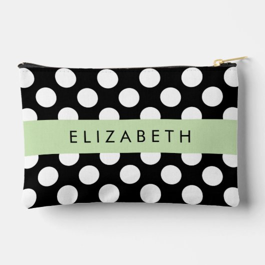 白黒水玉模様点々のある、お名前 アクセサリーポーチ (裏面)