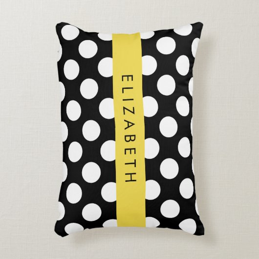 白黒水玉模様点々のある、お名前 アクセントクッション (正面(垂直))