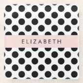 白黒水玉模様点々のある、お名前 ガラスコースター (正面)