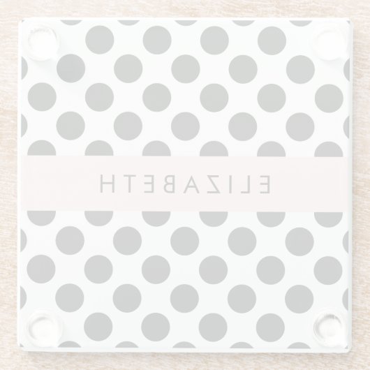 白黒水玉模様点々のある、お名前 ガラスコースター (裏面)