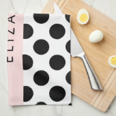 白黒水玉模様点々のある、お名前 キッチンタオル (四つ折り)