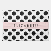 白黒水玉模様点々のある、お名前 キッチンタオル (横)