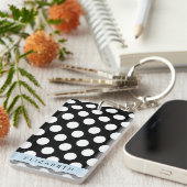 白黒水玉模様点々のある、お名前 キーホルダー (正面右)