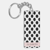 白黒水玉模様点々のある、お名前 キーホルダー (正面左)