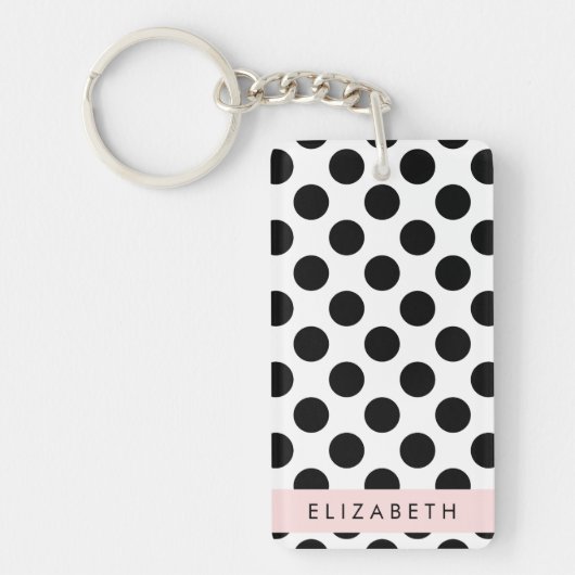 白黒水玉模様点々のある、お名前 キーホルダー (正面)