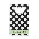 白黒水玉模様点々のある、お名前 クレジットカード栓抜き (正面)