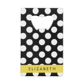 白黒水玉模様点々のある、お名前 クレジットカード栓抜き (正面)