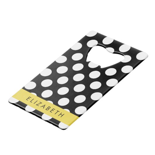 白黒水玉模様点々のある、お名前 クレジットカード栓抜き (正面アングル)
