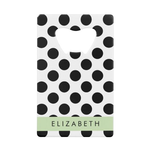 白黒水玉模様点々のある、お名前 クレジットカード栓抜き (正面)