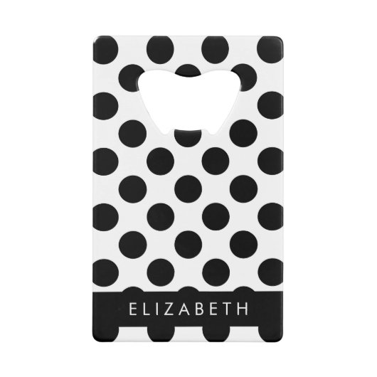 白黒水玉模様点々のある、お名前 クレジットカード栓抜き (正面)