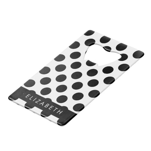 白黒水玉模様点々のある、お名前 クレジットカード栓抜き (正面アングル)