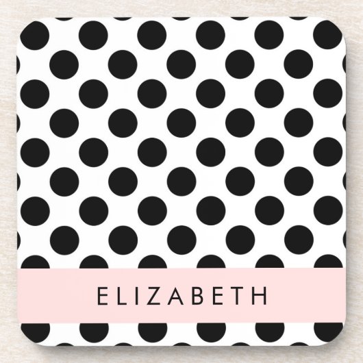 白黒水玉模様点々のある、お名前 コースター (正面)