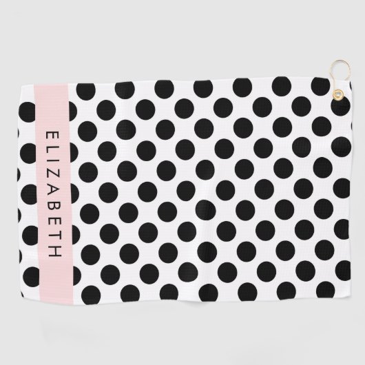 白黒水玉模様点々のある、お名前 ゴルフタオル (横)