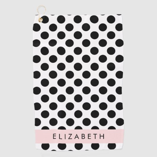 白黒水玉模様点々のある、お名前 ゴルフタオル (正面)
