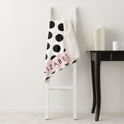 白黒水玉模様点々のある、お名前 シェルパブランケット (インサイチュ)