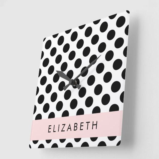 白黒水玉模様点々のある、お名前 スクエア壁時計 (傾斜)