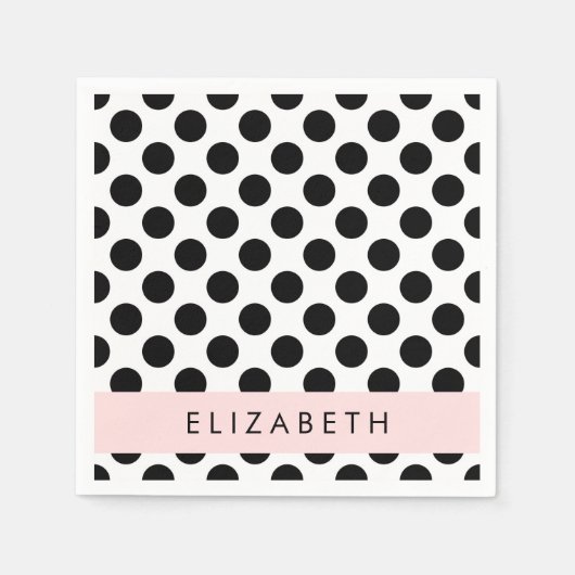 白黒水玉模様点々のある、お名前 スタンダードカクテルナプキン (正面)