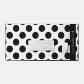 白黒水玉模様点々のある、お名前 デスクマット (キーボード&マウス)