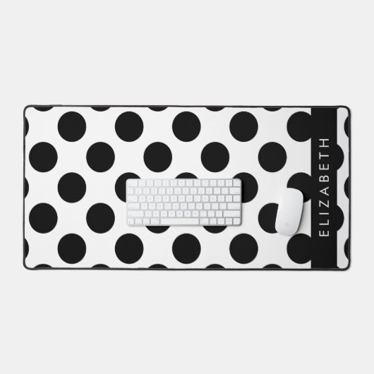 白黒水玉模様点々のある、お名前 デスクマット (キーボード&マウス)
