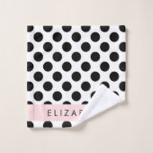 白黒水玉模様点々のある、お名前 バスタオルセット (ウォッシュタオル)