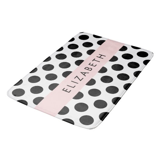 白黒水玉模様点々のある、お名前 バスマット (アングル)