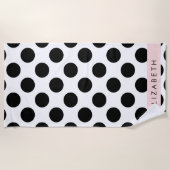 白黒水玉模様点々のある、お名前 ビーチタオル (正面)