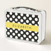 白黒水玉模様点々のある、お名前 メタルランチボックス (裏面)