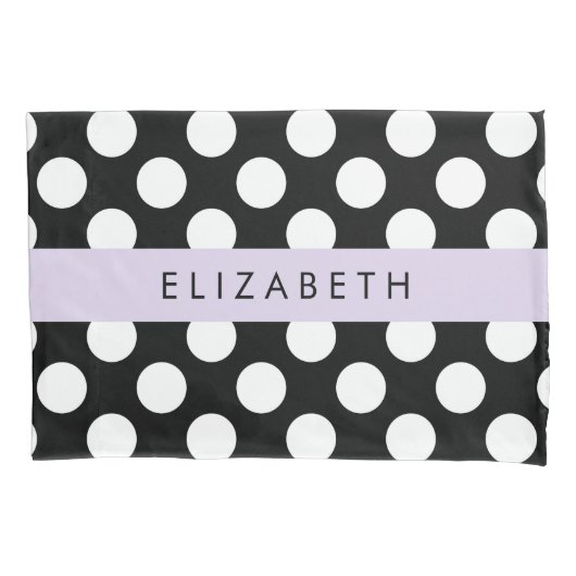 白黒水玉模様点々のある、お名前 枕カバー (正面)