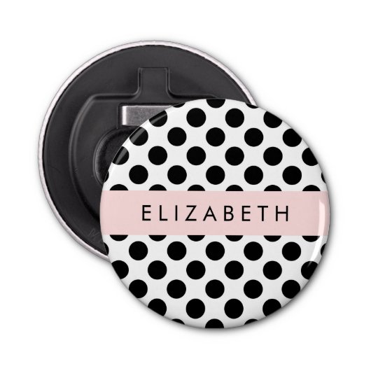 白黒水玉模様点々のある、お名前 栓抜き (正面)