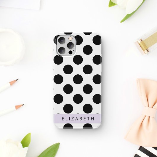 白黒水玉模様点々のある、お名前 Case-Mate iPhoneケース