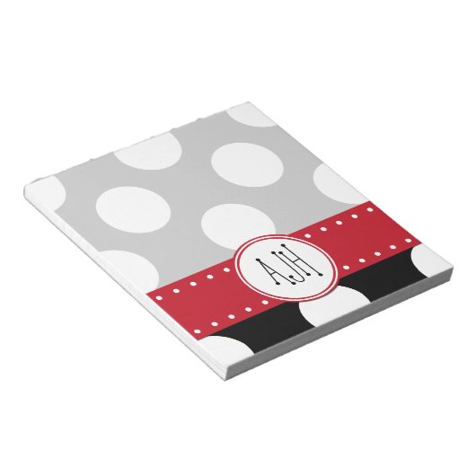 白黒水玉模様点々のある、モノグラム ノートパッド (アングル)