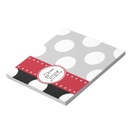 白黒水玉模様点々のある、モノグラム ノートパッド (回転)