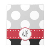 白黒水玉模様点々のある、モノグラム ノートパッド (正面)