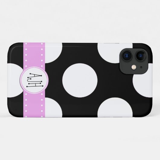 白黒水玉模様点々のある、モノグラム Case-Mate iPhoneケース (裏面(横))